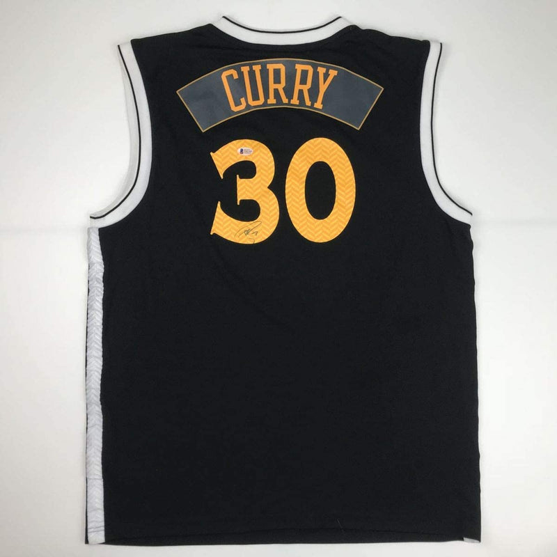 Autographed/Signed Stephen Steph Curry Golden State Black Basketball Jersey Beckett BAS COA