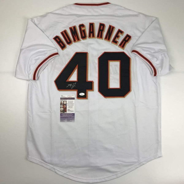 Autographed/Signed Madison Bumgarner San Francisco White Baseball Jersey JSA COA
