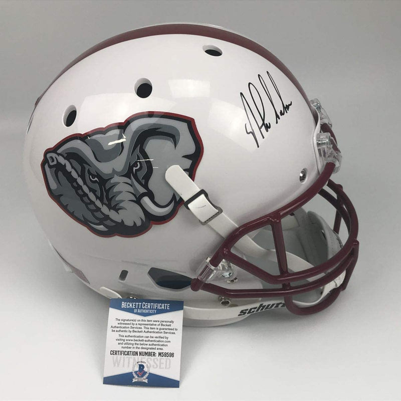 Autographed/Signed Nick Saban Alabama Crimson Tide Alternate Full Size FS F/S Replica College Football Helmet JSA COA