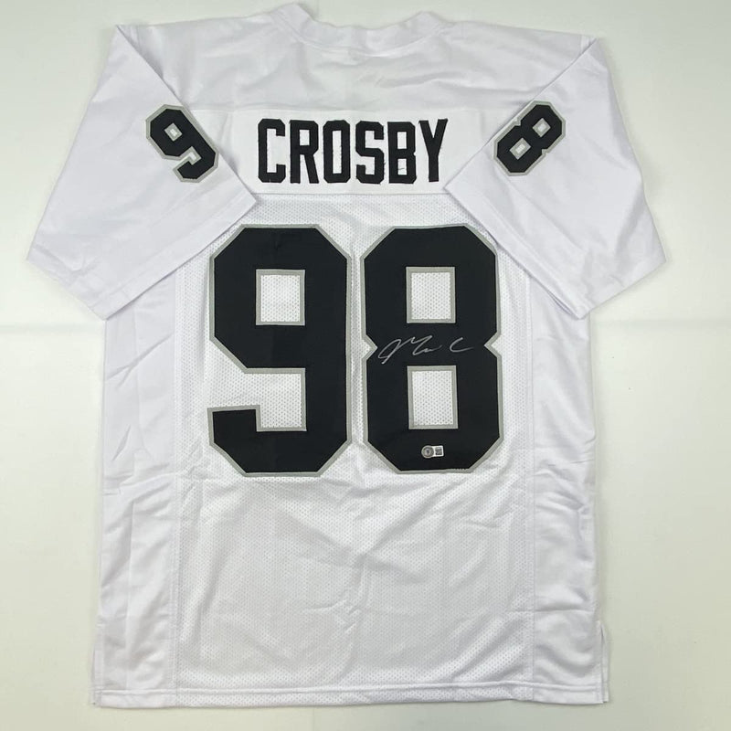 Autographed/Signed Maxx Crosby Las Vegas Oakland White Football Jersey Beckett BAS COA