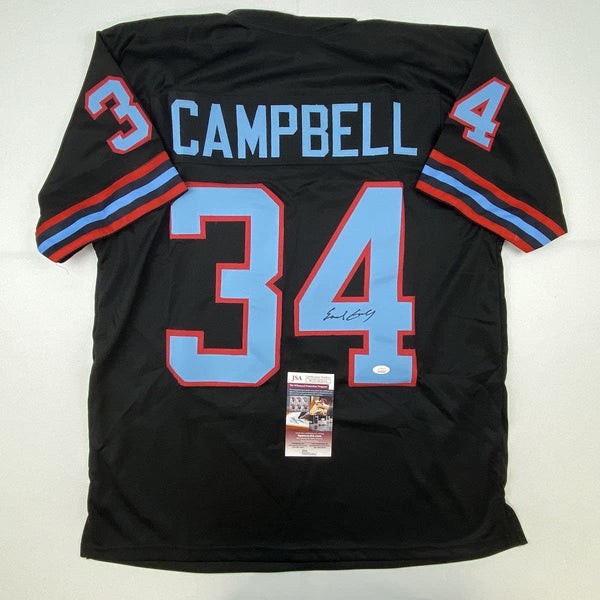 Autographed/Signed Earl Campbell Houston Black Football Jersey Beckett BAS COA