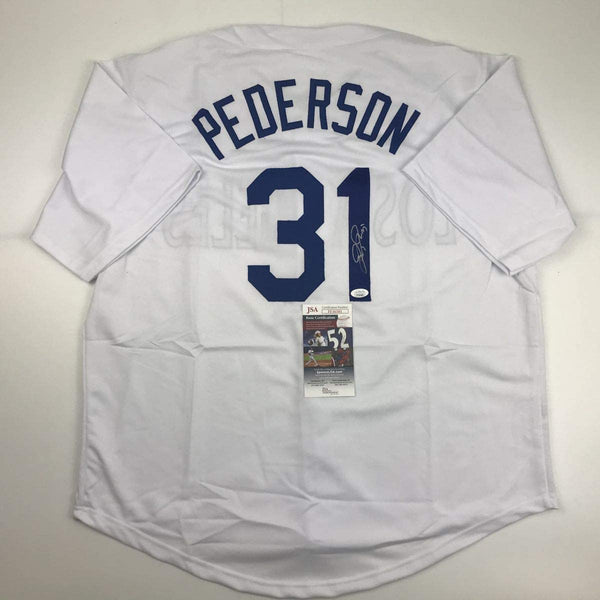 Autographed/Signed Joc Pederson Los Angeles LA White Baseball Jersey JSA COA