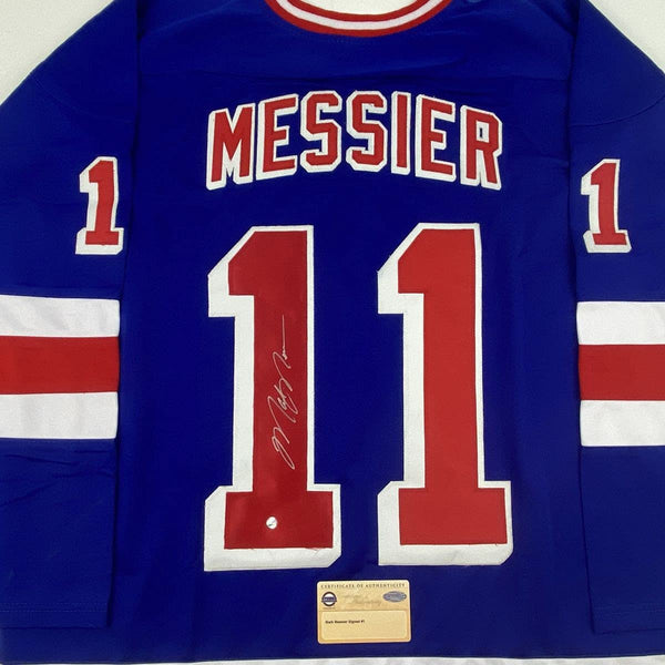 Autographed/Signed Mark Messier New York Blue Hockey Jersey Steiner Sports COA