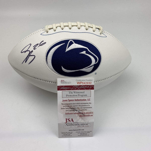 Autographed/Signed Saquon Barkley Penn State Nittany Lions Full Size White Panel Logo Football JSA COA