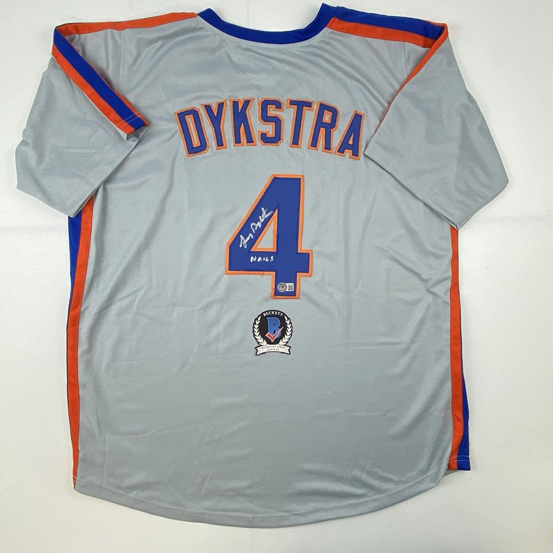 Autographed/Signed Lenny Dykstra Nails New York Grey Baseball Jersey Beckett COA