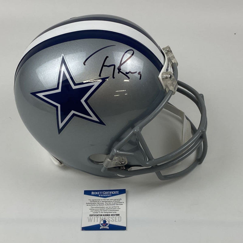 Autographed/Signed Tony Romo Dallas Cowboys Full Size FS F/S Replica Football Helmet Beckett BAS COA