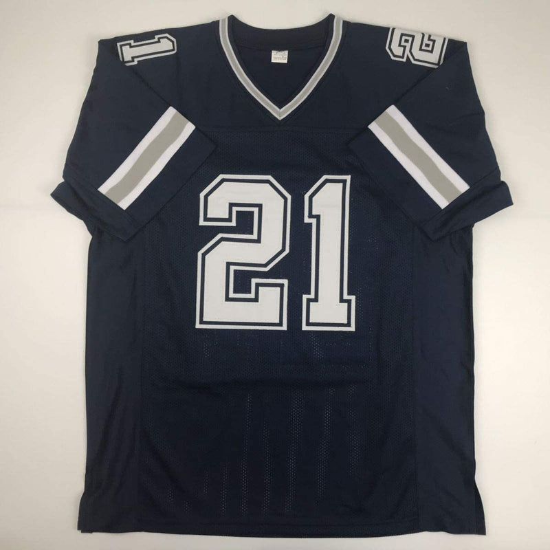 Autographed/Signed Ezekiel Elliott Dallas Dark Blue Football Jersey Beckett BAS COA