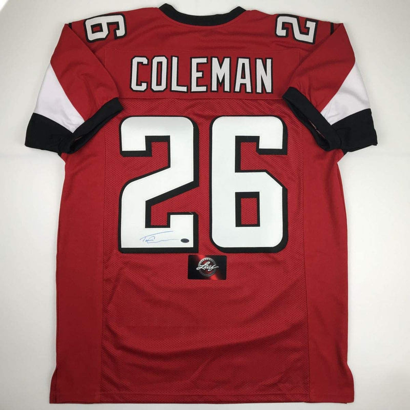 Autographed/Signed Tevin Coleman Atlanta Red Football Jersey Leaf Authentics COA