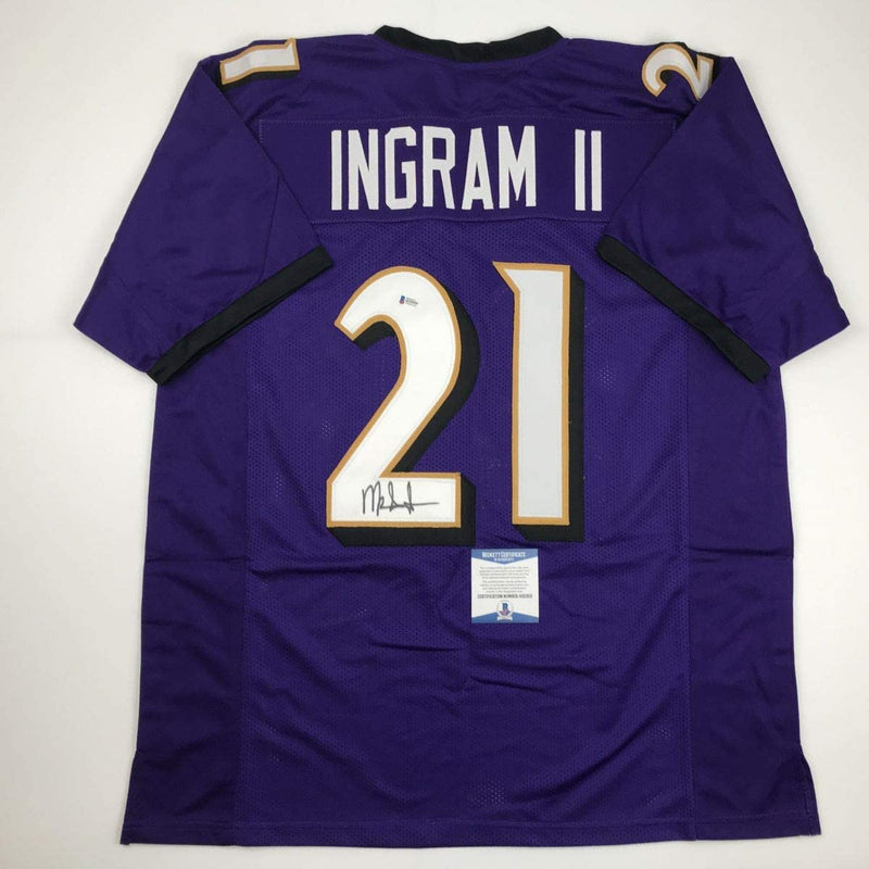 Autographed/Signed Mark Ingram II Baltimore Purple Football Jersey Beckett BAS COA