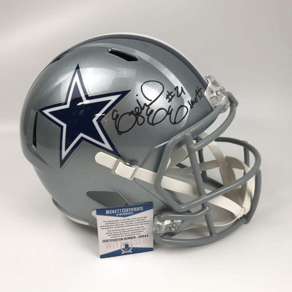 Autographed/Signed Ezekiel Elliott Imperfect Dallas Cowboys Full Size FS F/S Replica Football Helmet Beckett BAS COA