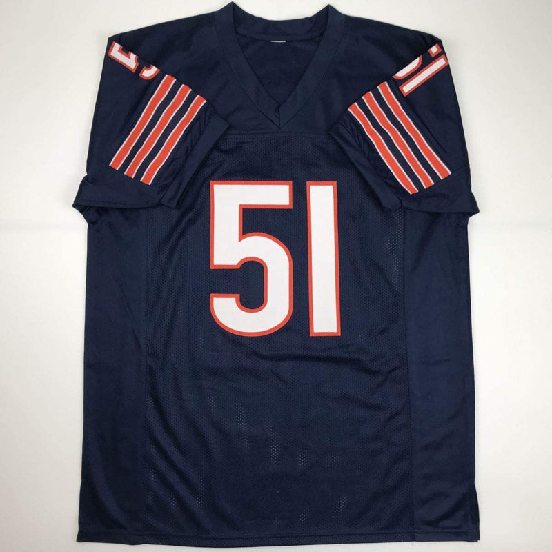 Autographed/Signed Dick Butkus HOF 79 Chicago Blue Football Jersey Beckett BAS COA