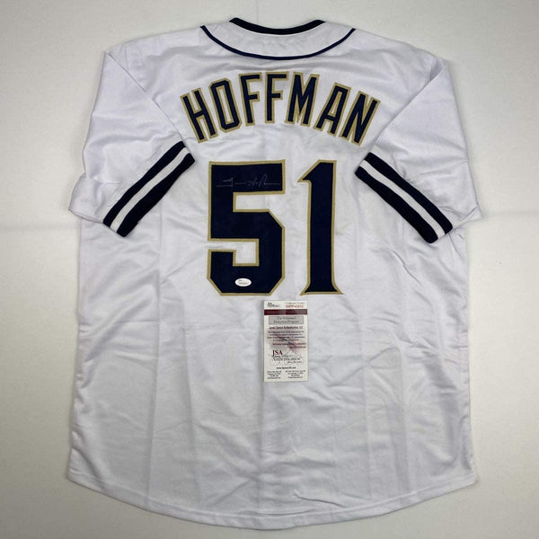 Autographed/Signed Trevor Hoffman San Diego White Baseball Jersey JSA COA