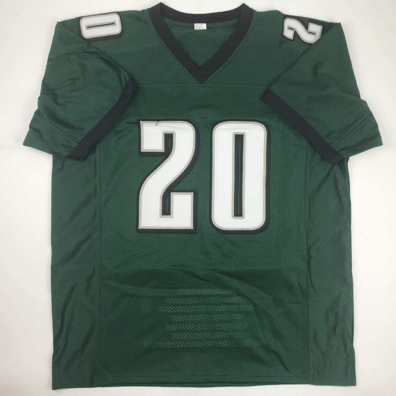 Autographed/Signed Brian Dawkins Philadelphia Green Stat Football Jersey JSA COA