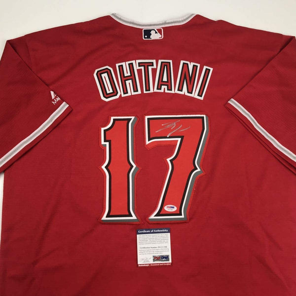 Autographed/Signed Shohei Ohtani Los Angeles LA Anaheim Red Baseball Jersey PSA/DNA COA