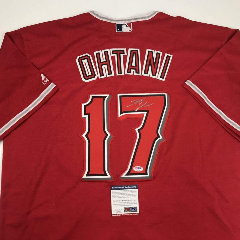 Autographed/Signed Shohei Ohtani Los Angeles LA Anaheim Red Baseball Jersey PSA/DNA COA
