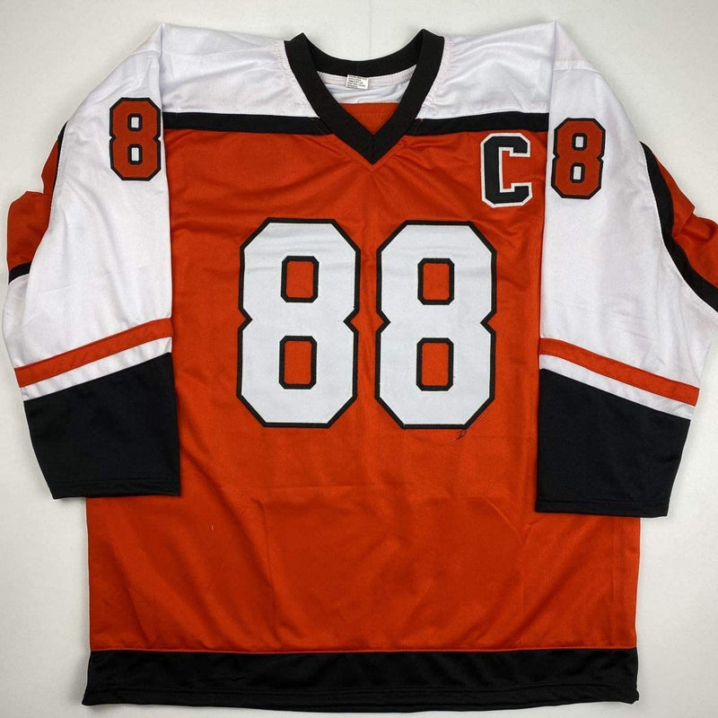 Autographed/Signed Legion of Doom Eric Lindros, John LeClair & Mikail Renberg Philadelphia Orange Hockey Jersey JSA COA