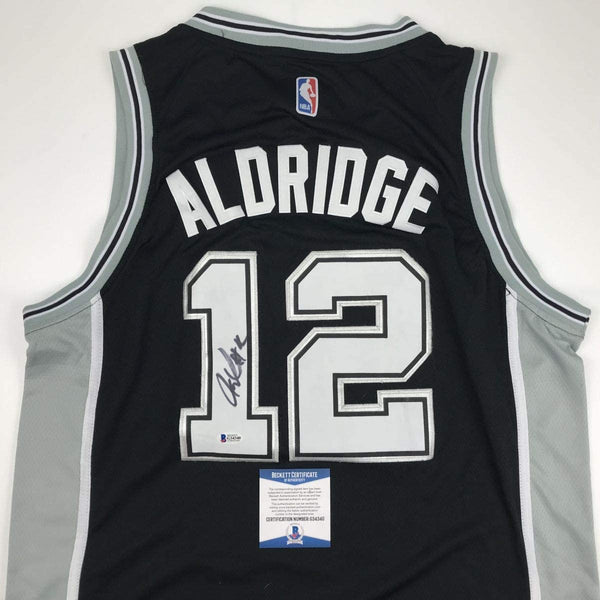 Autographed/Signed LaMarcus Aldridge San Antonio Black Basketball Jersey Beckett BAS COA