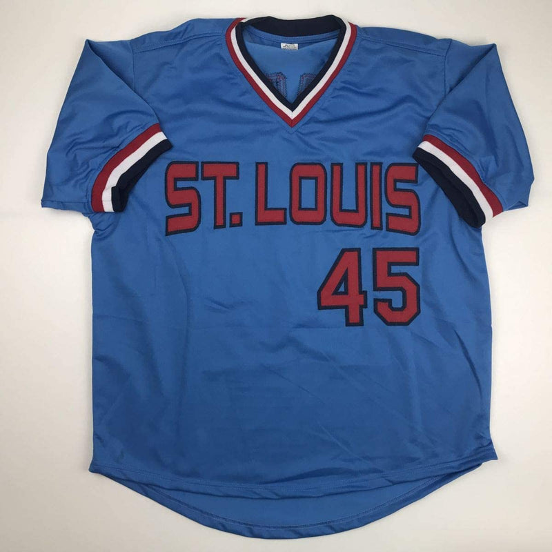 Autographed/Signed Bob Gibson St. Louis Blue Baseball Jersey JSA COA