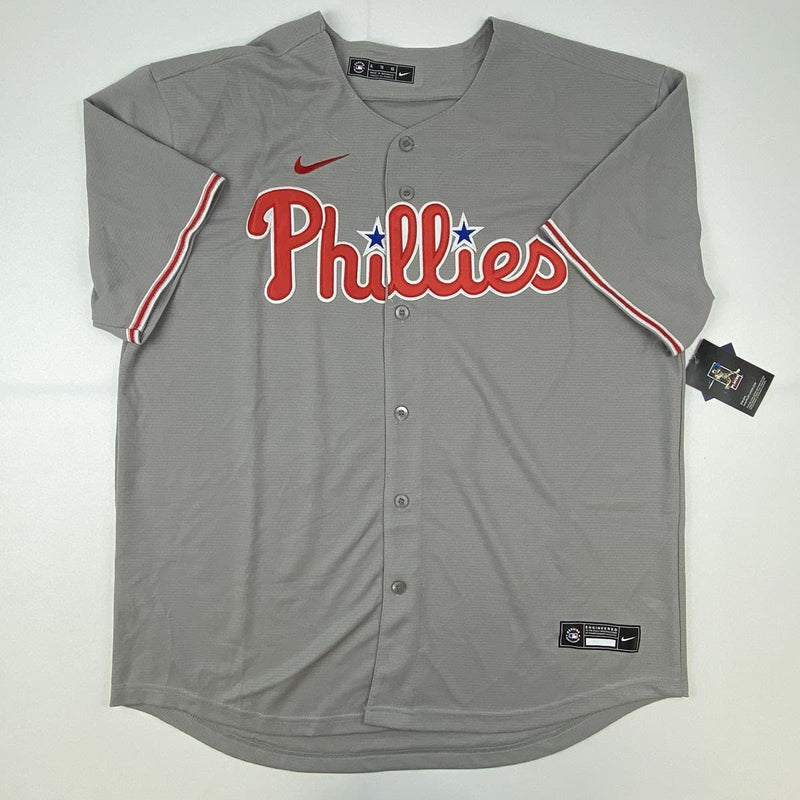 Autographed/Signed Rhys Hoskins Big Fella Philadelphia Grey Baseball Jersey Beckett BAS COA