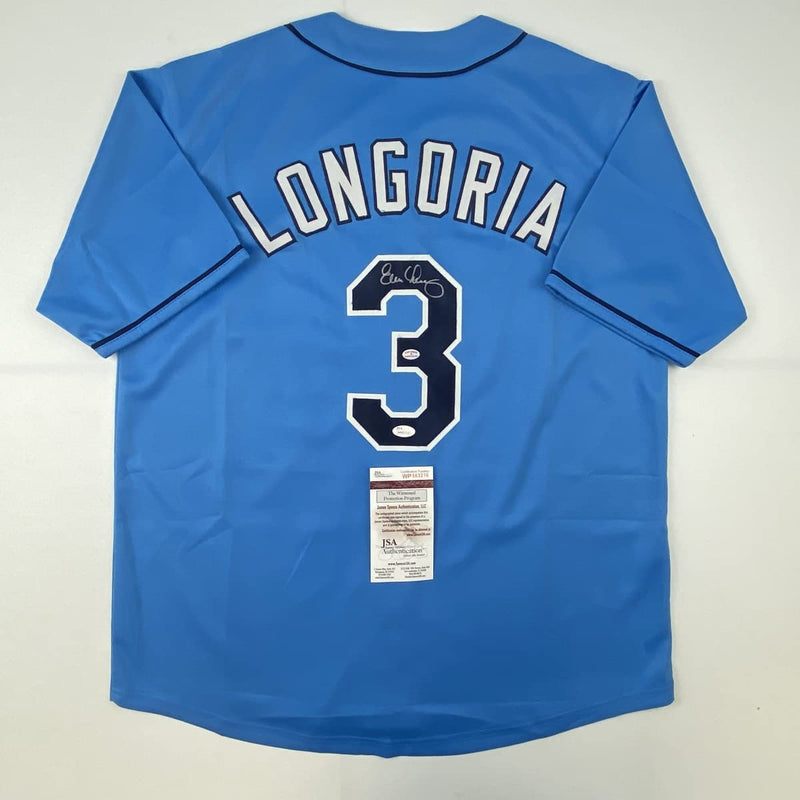 Autographed/Signed Evan Longoria Tampa Bay Light Blue Baseball Jersey JSA COA