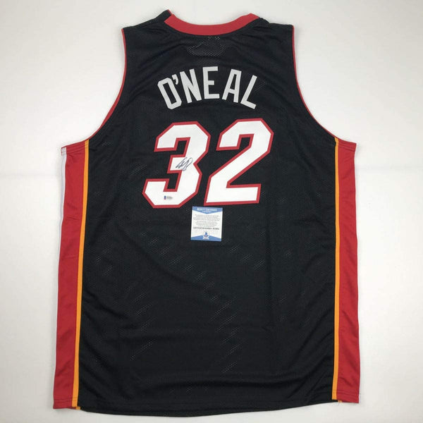 Autographed/Signed Shaquille Shaq O'Neal Miami Black Basketball Jersey Beckett BAS COA