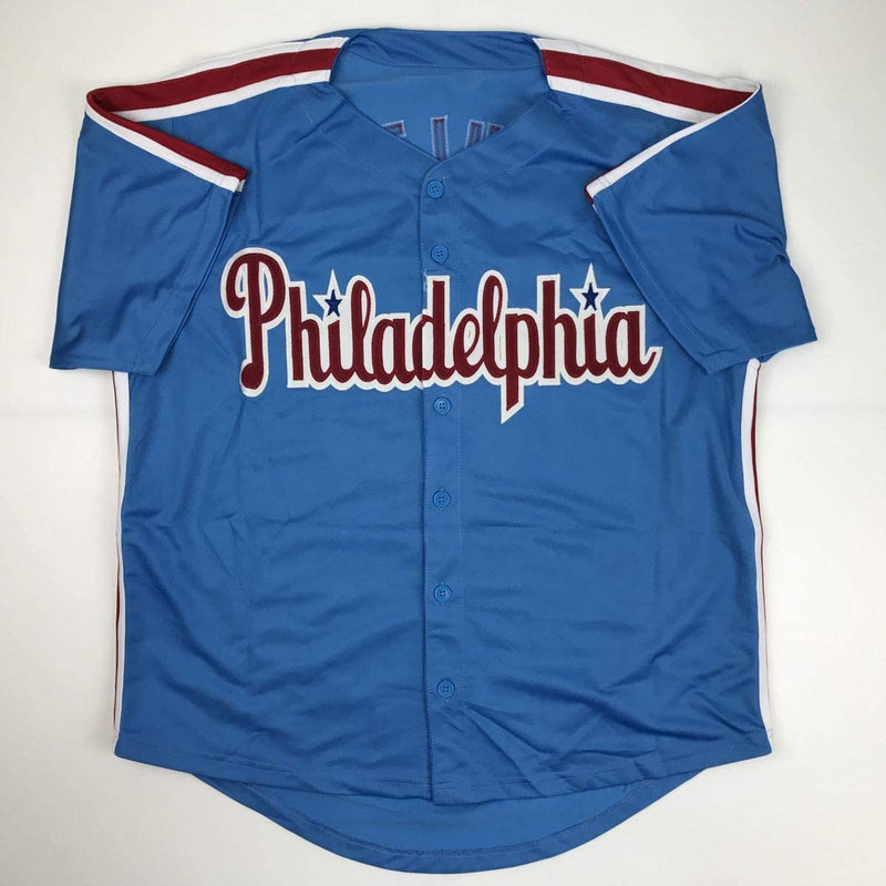Autographed/Signed Darren Daulton Philadelphia Retro Blue Baseball Jersey JSA COA