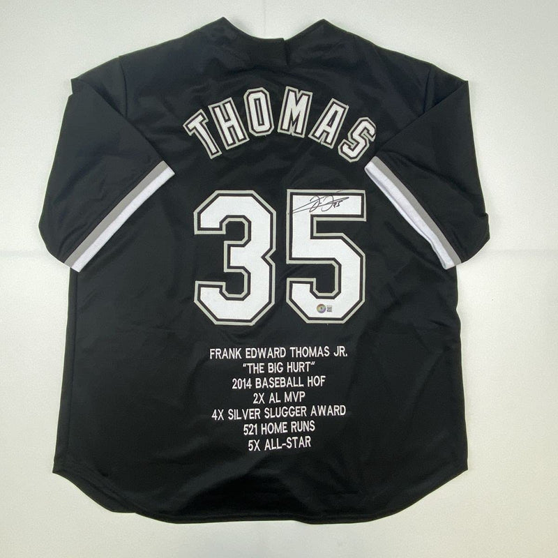 Autographed/Signed Frank Thomas Chicago Black Stat Baseball Jersey Beckett BAS COA
