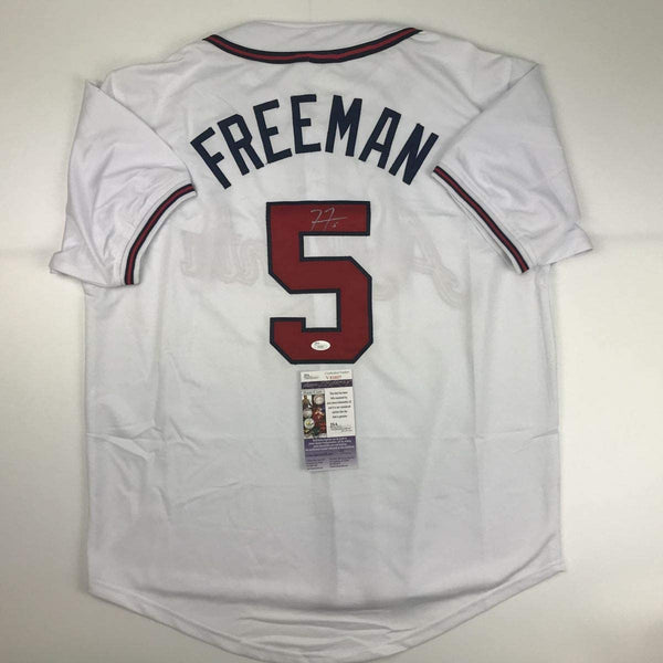 Autographed/Signed Freddie Freeman Atlanta White Baseball Jersey JSA COA