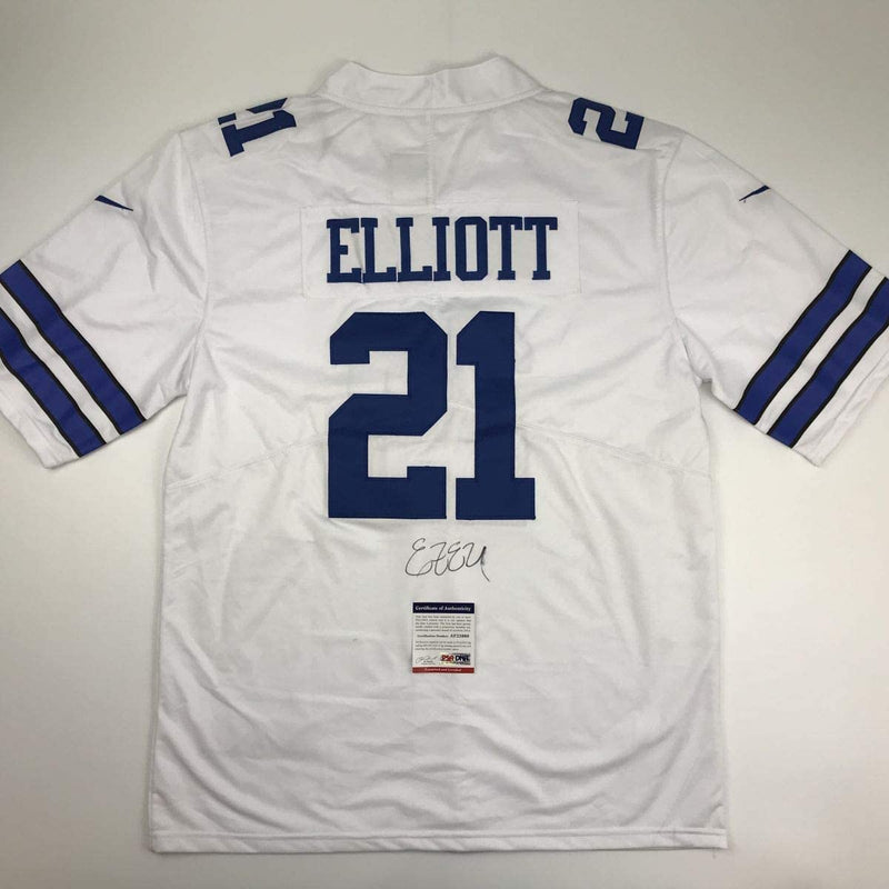 Autographed/Signed Ezekiel Elliott Dallas White Football Jersey PSA/DNA COA #2