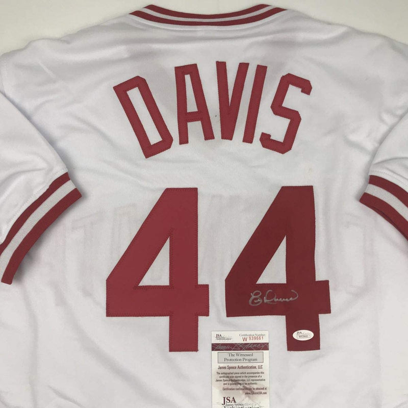 Autographed/Signed Eric Davis Cincinnati White Baseball Jersey JSA COA