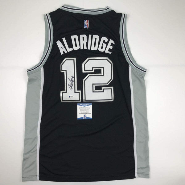 Autographed/Signed LaMarcus Aldridge San Antonio Black Basketball Jersey Beckett BAS COA