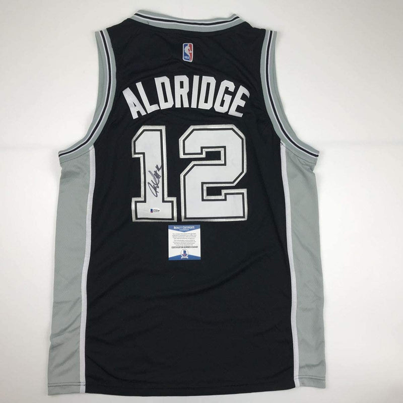 Autographed/Signed LaMarcus Aldridge San Antonio Black Basketball Jersey Beckett BAS COA
