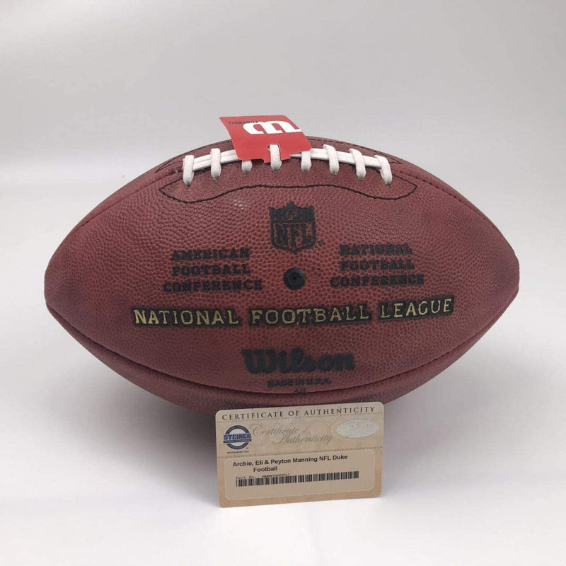 Autographed/Signed Peyton Eli & Archie Manning Authentic The Duke Full Size Football Steiner Sports COA