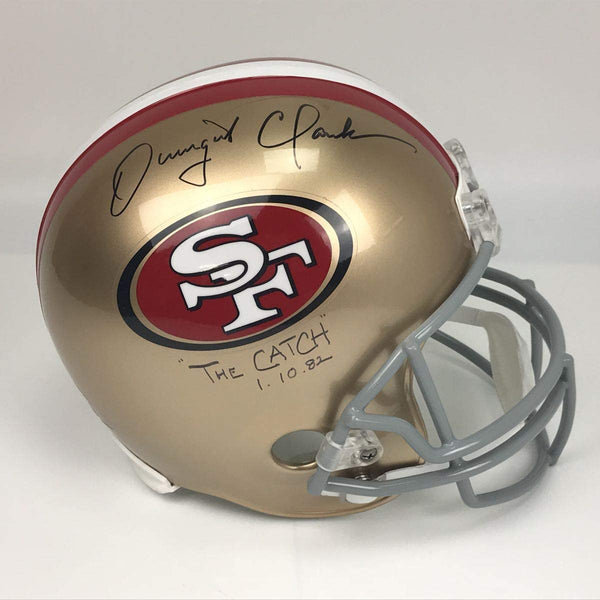 Autographed/Signed Dwight Clark The Catch San Francisco 49ers Full Size FS F/S Replica Football Helmet Beckett BAS COA
