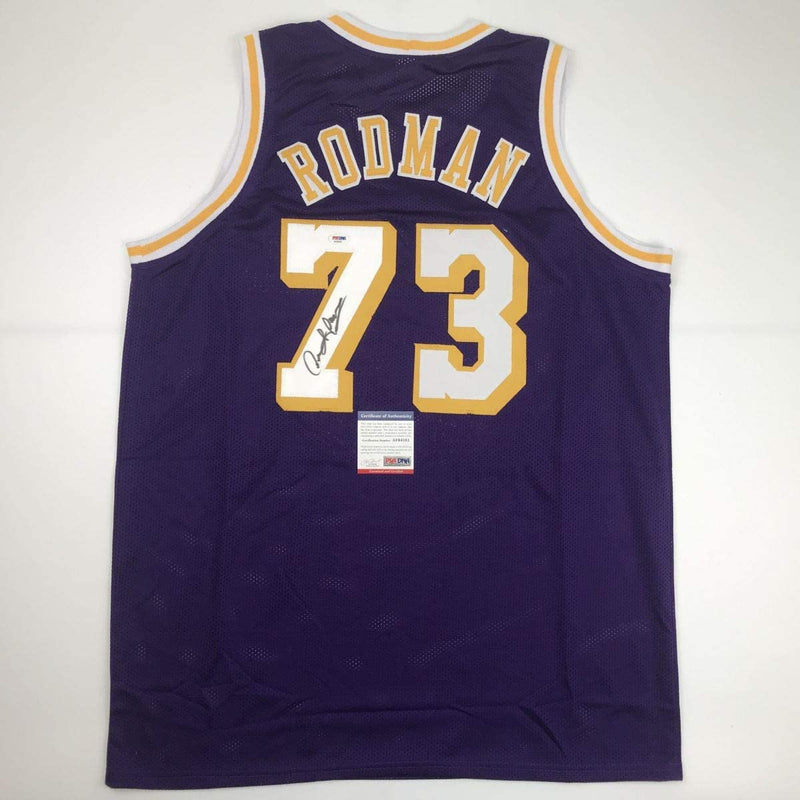 Autographed/Signed Dennis Rodman Los Angeles LA Purple Basketball Jersey PSA/DNA COA