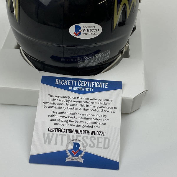 Autographed/Signed Mark Andrews Baltimore Ravens Mini Football Helmet Beckett BAS COA
