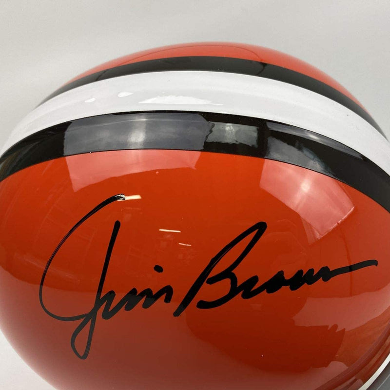 Autographed/Signed Jim Brown Cleveland Browns Full Size FS F/S Replica Football Helmet Beckett BAS COA