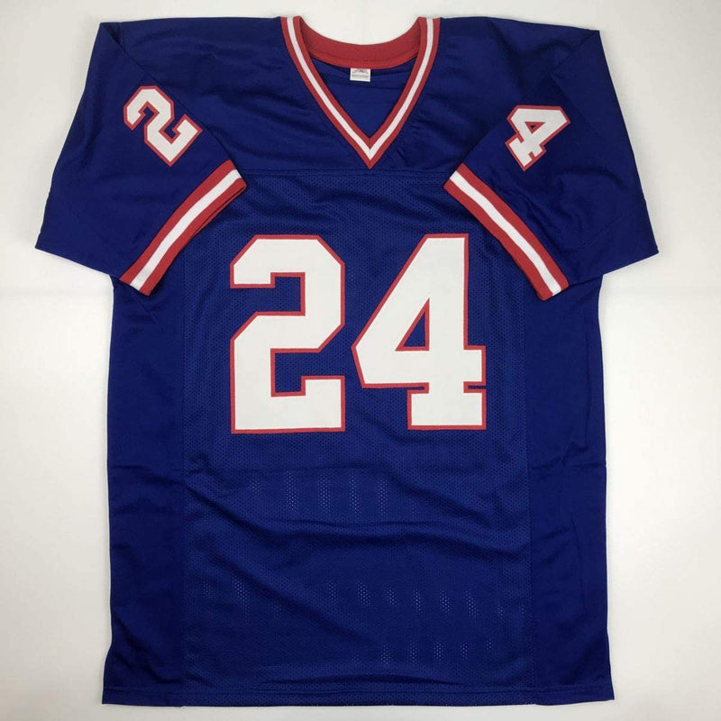 Autographed/Signed Ottis Anderson SB XXV MVP New York Blue Football Jersey JSA COA