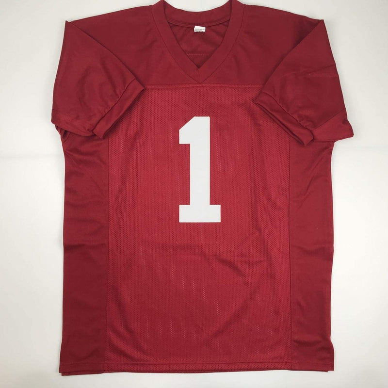 Autographed/Signed Nick Saban Alabama Red College Football Jersey Beckett BAS COA