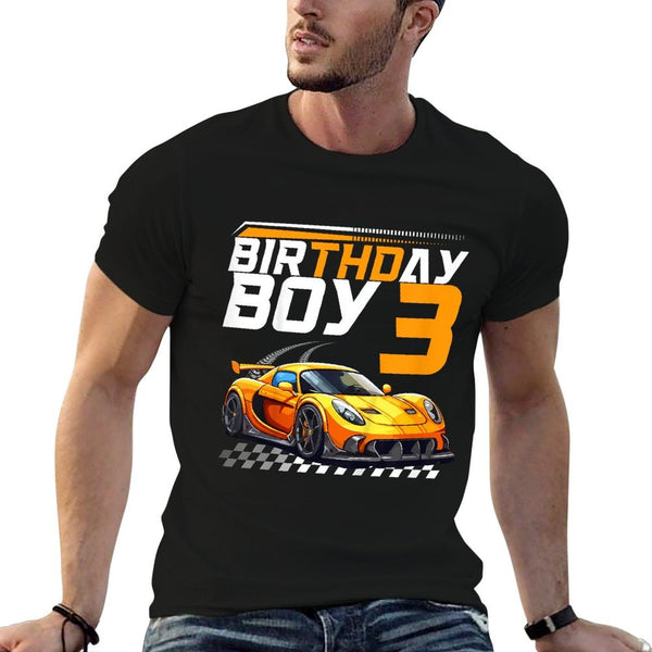 Kids Birthday Boy 3 Years Race Car 3rd Birthday Racing Car  Fade-proof Color T-Shirt