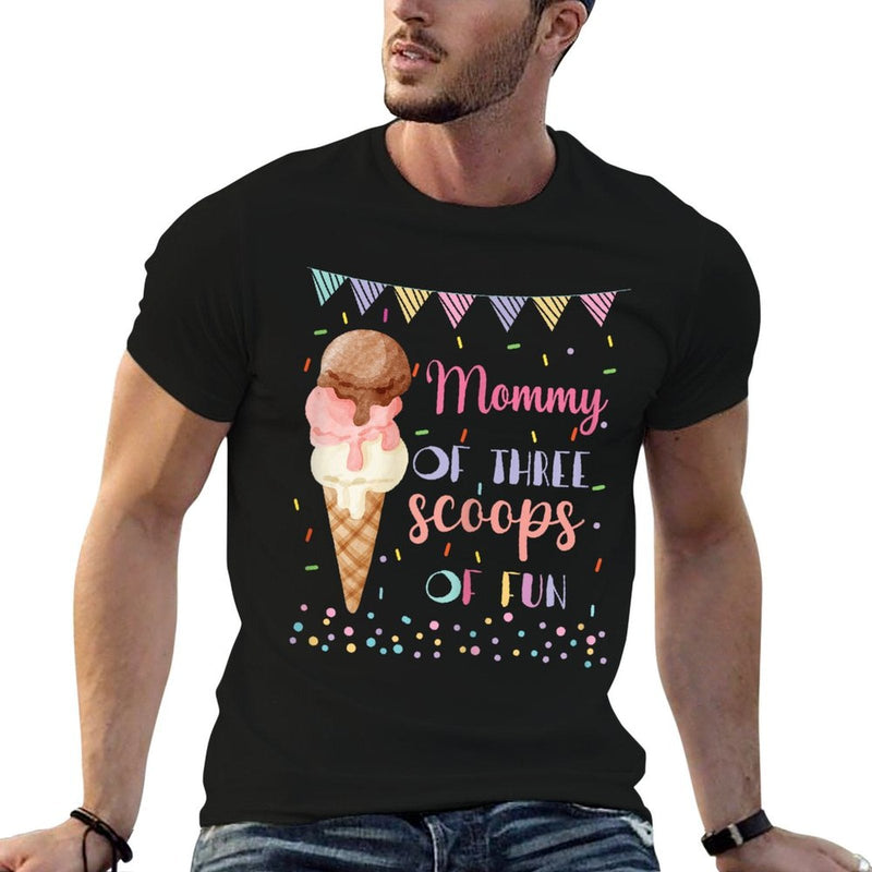 Mommy Mom Ice Cream Third Birthday Three Scoops Of Fun for Women  Rolled Sleeves T-Shirt