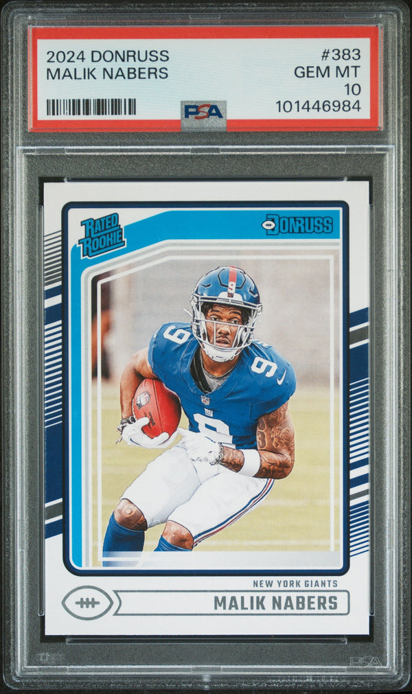 Graded 2024 Panini Donruss Malik Nabers #383 Rookie RC Football Card PSA 10 Gem Mint