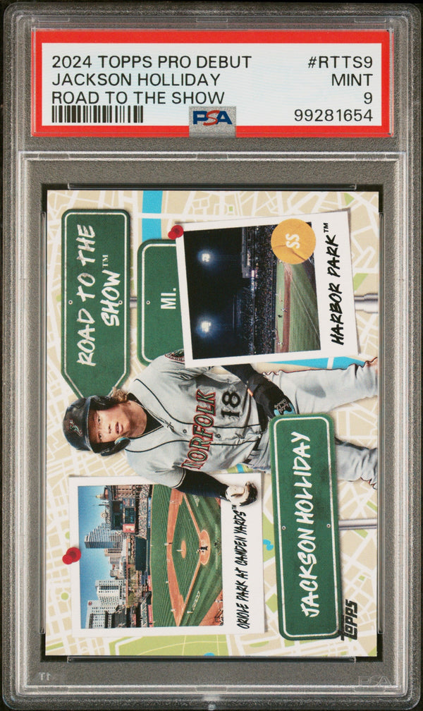 Graded 2024 Topps Pro Debut Jackson Holliday #RTTS9 Road to the Show Rookie RC Baseball Card PSA 9 Mint