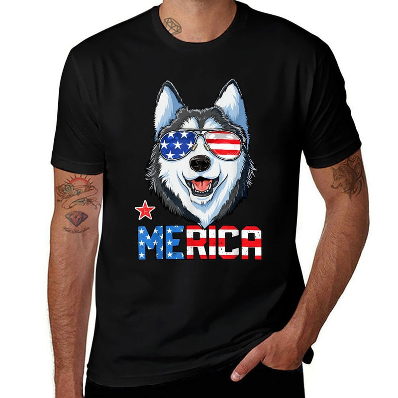 Siberian Husky 4th of July Merica Men Women American  Affordable Price T-Shirt