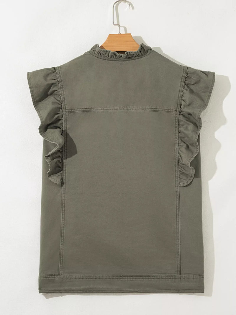 Ruffled Patchwork Denim Jacket Vest