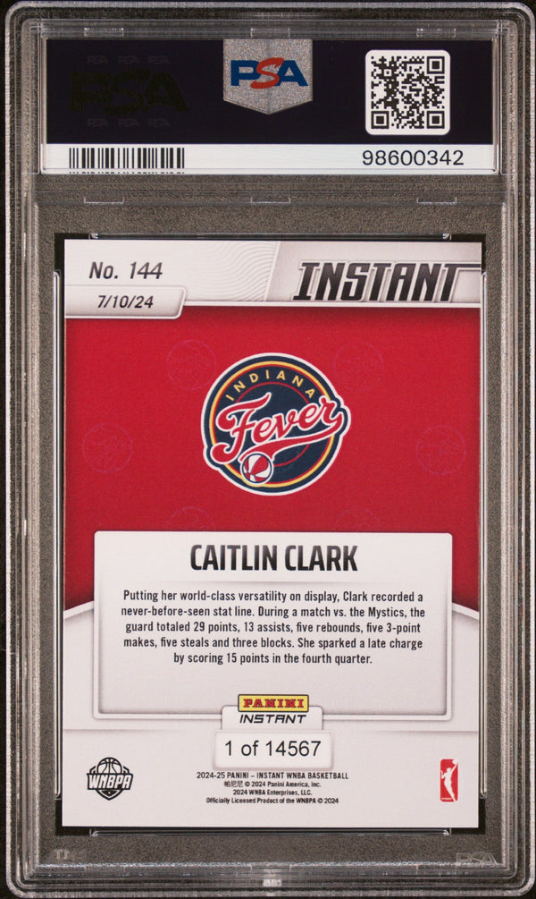 Graded 2024 Panini Instant WNBA Caitlin Clark #144 Rookie RC Basketball Card PSA 9 Mint