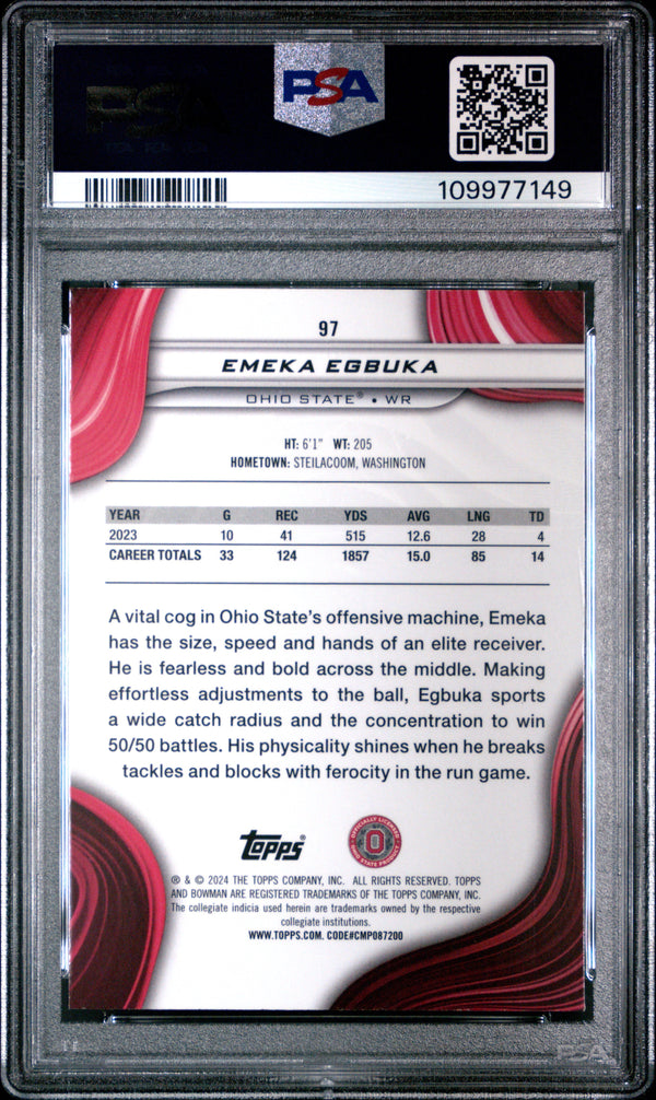 Graded 2024 Topps Bowman Best University Emeka Egbuka #97 Rookie RC Football Card PSA 10 Gem Mint