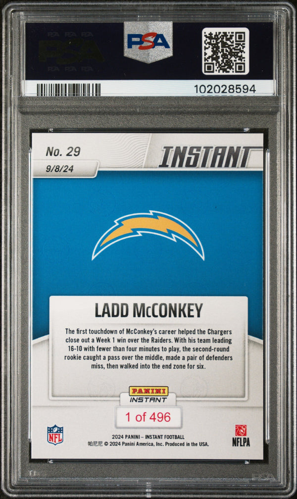 Graded 2024 Panini Instant NFL Ladd McConkey #29 Rookie RC Football Card PSA 9 Mint