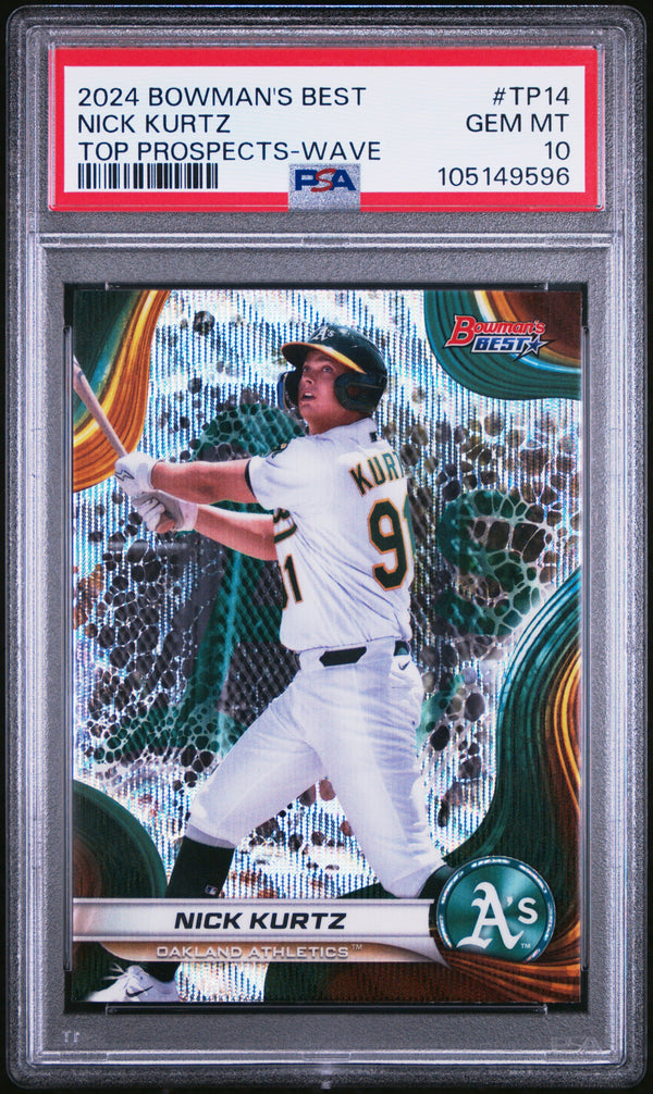 Graded 2024 Topps Bowmans Best Nick Kurtz #TP14 Top Prospects Wave Rookie RC Baseball Card PSA 10 Gem Mint