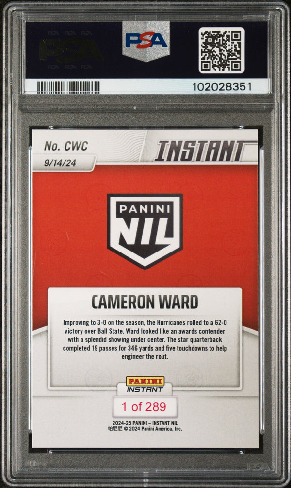 Graded 2024 Panini Instant NIL Cam Ward #CWC Rookie RC Football Card PSA 9 Mint